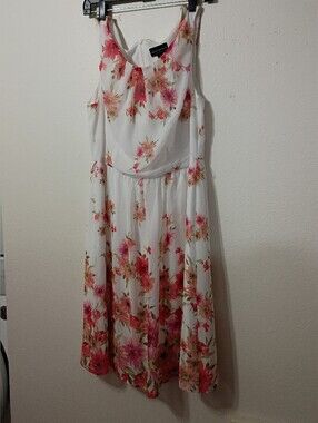 connected apparel White Dress with Pink Floral Print